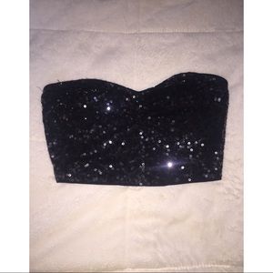EXPRESS black sequin bandeau crop